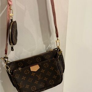 Brown Monogram Crossbody with Pink Strap